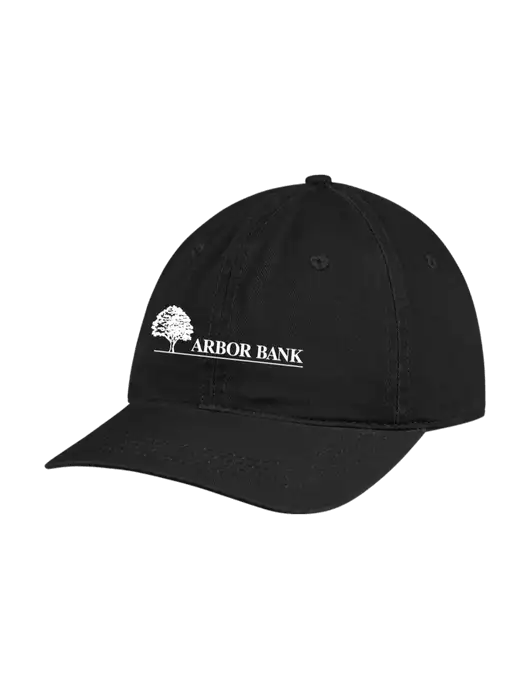Garment Washed Unstructured Twill Black Cap w/Arbor Bank Logo
