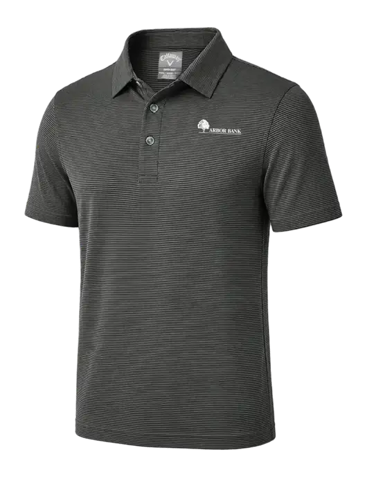 Callaway Black Fine Line Stripe Polo w/Arbor Bank Logo