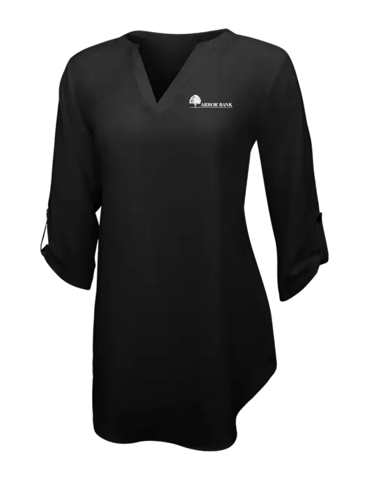 Womens Black 3/4 Sleeve Tunic Blouse w/Arbor Bank Logo