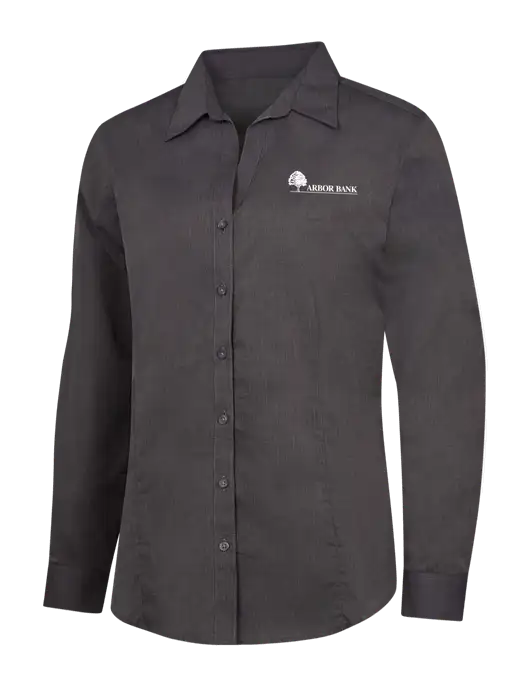 Womens Soft Black Crosshatch Easy Care Shirt w/Arbor Bank Logo