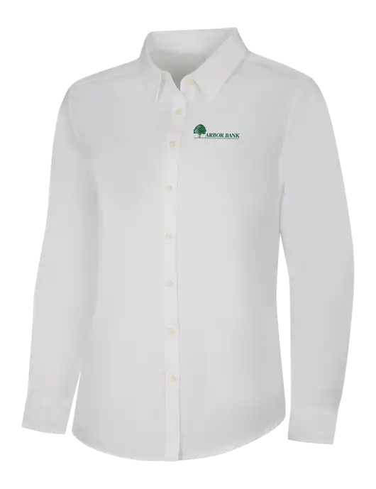 Womens White Long Sleeve Superpro React Twill Shirt w/Arbor Bank Logo