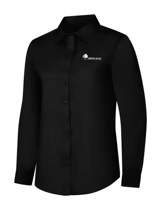 Womens Black Long Sleeve Superpro React Twill Shirt w/Arbor Bank Logo