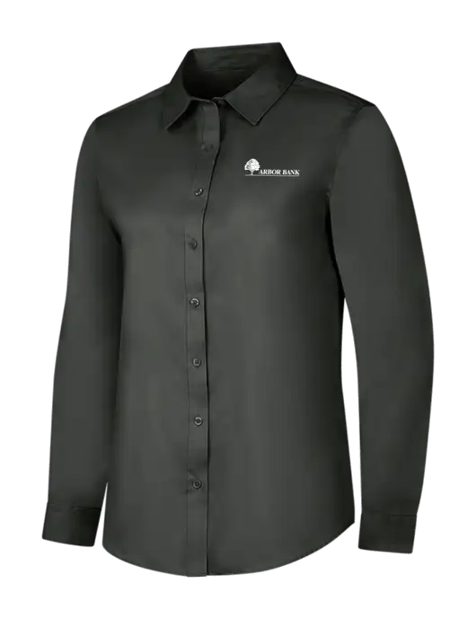 Dark Grey Womens Long Sleeve Superpro React Twill Shirt w/Arbor Bank Logo