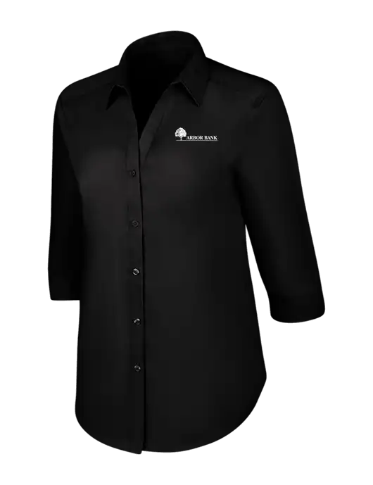 Womens Black 3/4 Sleeve Carefree Poplin Shirt w/Arbor Bank Logo