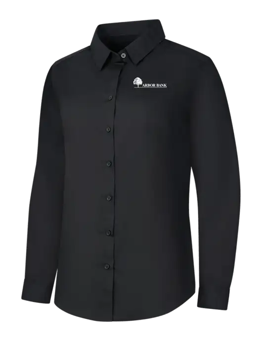 Womens Black Long Sleeve Carefree Poplin Shirt w/Arbor Bank Logo