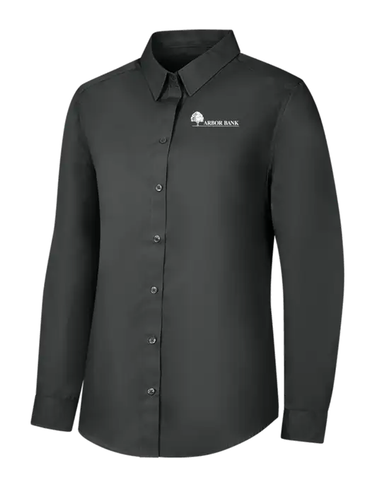 Womens Dark Grey Long Sleeve Carefree Poplin Shirt w/Arbor Bank Logo