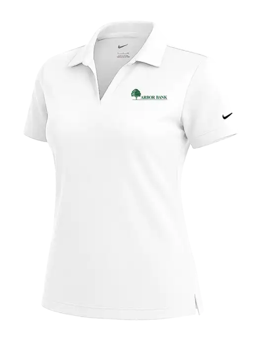 NIKE White Womens Dri-Fit Micro Pique Polo w/Arbor Bank Logo