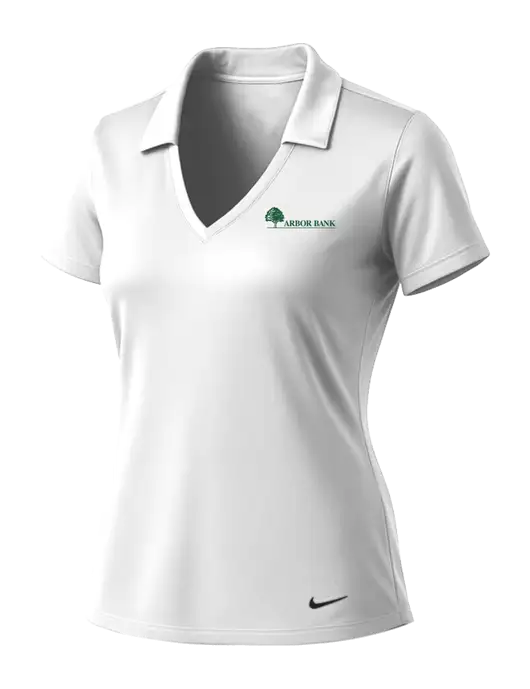 NIKE White Womens Dri-Fit Vertical Mesh Polo w/Arbor Bank Logo