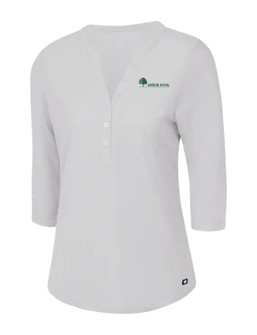 OGIO Bright White Jewel Henley w/Arbor Bank Logo