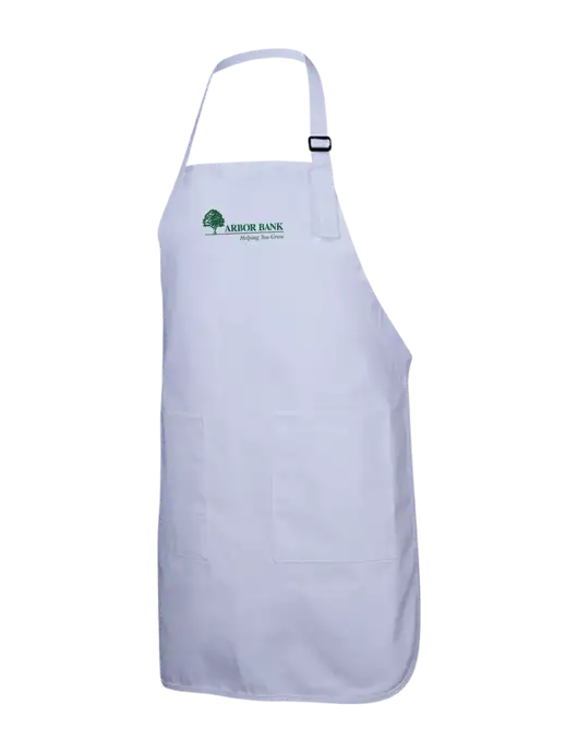 Full-Length White Apron With Pockets w/Arbor Bank Logo
