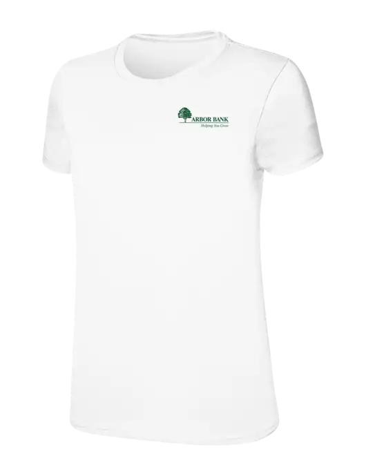 Womens Ring Spun White 4.5 oz T-Shirt w/Arbor Bank Logo