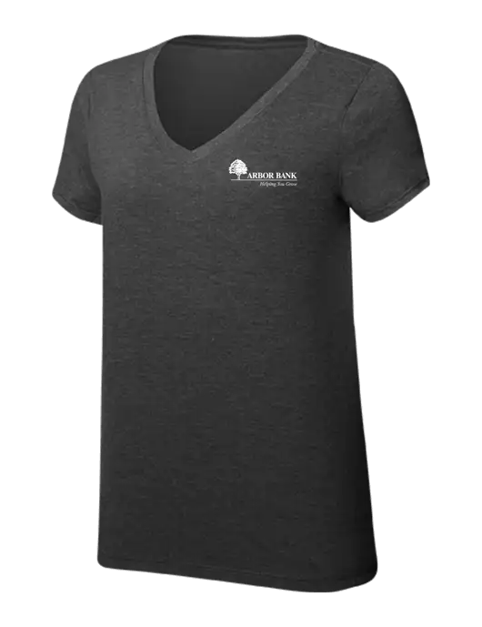 Womens Simply Soft V-Neck Black Frost 4.5oz  Poly/Combed Ring Spun Cotton T-Shirt w/Arbor Bank Logo