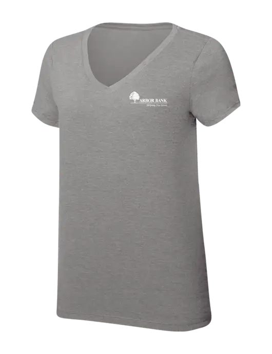 Womens Simply Soft V-Neck Grey Frost 4.5oz  Poly/Combed Ring Spun Cotton T-Shirt w/Arbor Bank Logo