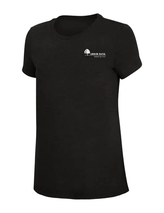 Womens Simply Soft Black 4.5oz Poly/Combed Ring Spun Cotton T-Shirt w/Arbor Bank Logo