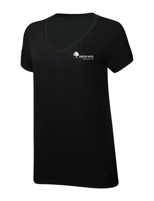 Womens Simply Soft V-Neck Black 4.5oz  Poly/Combed Ring Spun Cotton T-Shirt w/Arbor Bank Logo