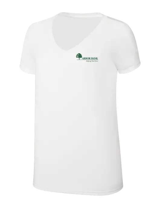 Womens Simply Soft V-Neck White 4.5oz  Poly/Combed Ring Spun Cotton T-Shirt w/Arbor Bank Logo
