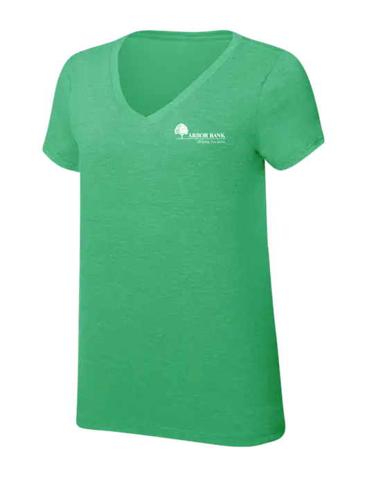 Womens Simply Soft V-Neck Green Frost 4.5oz  Poly/Combed Ring Spun Cotton T-Shirt w/Arbor Bank Logo