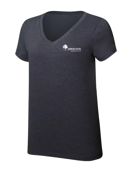 Womens Simply Soft V-Neck Heather Charcoal 4.5oz  Poly/Combed Ring Spun Cotton T-Shirt w/Arbor Bank Logo