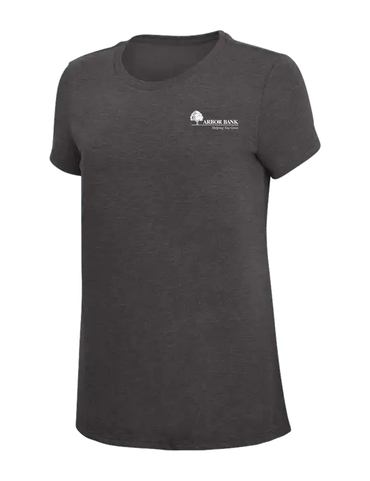 Womens Simply Soft Heather Charcoal 4.5oz  Poly/Combed Ring Spun Cotton T-Shirt w/Arbor Bank Logo