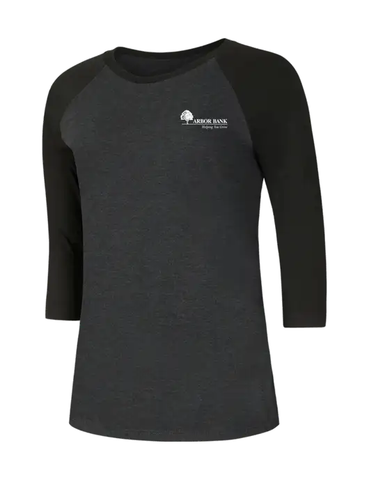 Womens Simply Soft 3/4 Sleeve Black/Black Frost Ring Spun Cotton T-Shirt w/Arbor Bank Logo