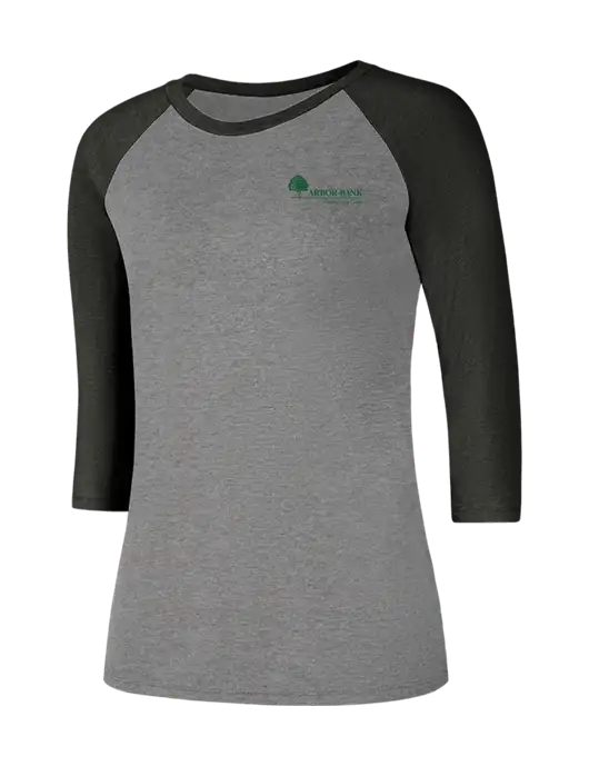 Womens Simply Soft 3/4 Sleeve Black Frost/Grey Frost Ring Spun Cotton T-Shirt w/Arbor Bank Logo