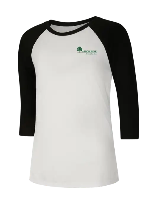 Womens Simply Soft 3/4 Sleeve Black/White Ring Spun Cotton T-Shirt w/Arbor Bank Logo