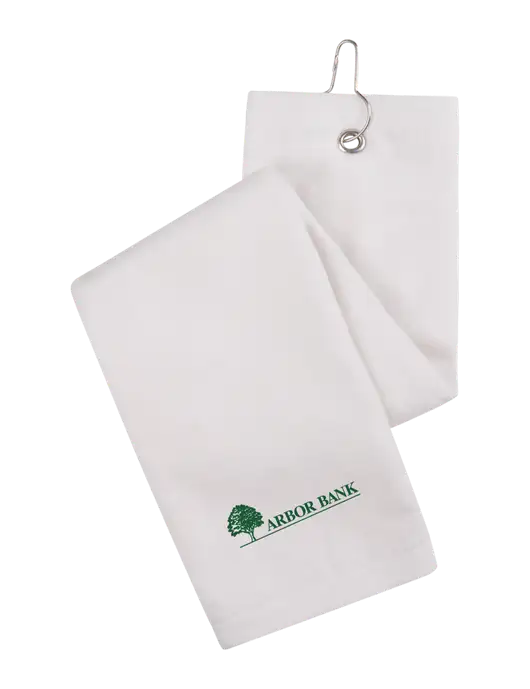 White Tri-Fold Golf Towel with Grommet w/Arbor Bank Logo