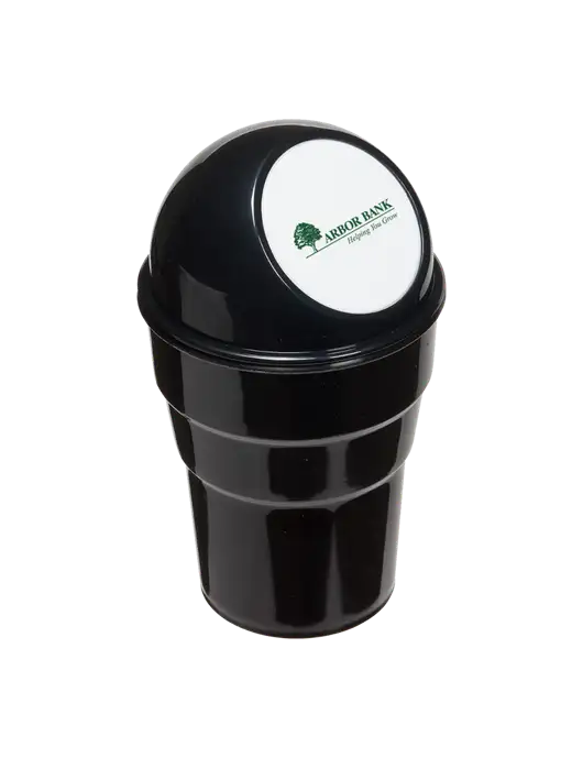Black Car Cup Holder Trash Can w/Arbor Bank Logo