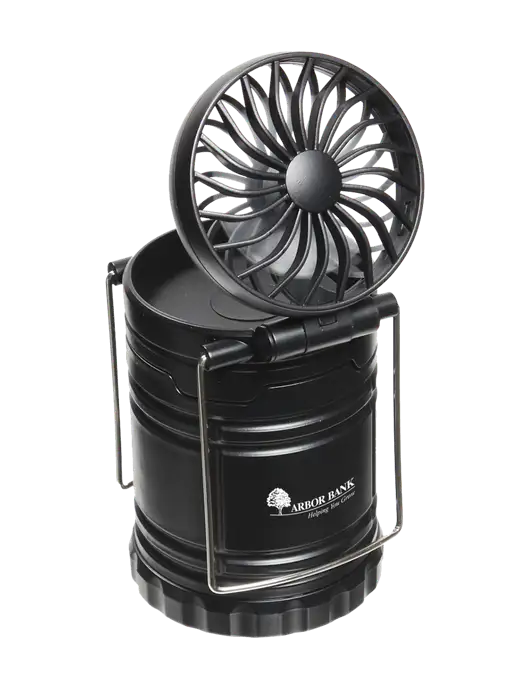 Black Retro Lantern with Fan w/Arbor Bank Logo