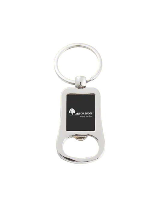 Silver & Black Bottle Opener Keychain w/Arbor Bank Logo