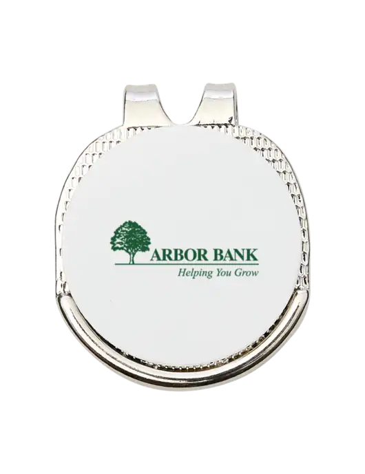 Antique Silver Hat Clip w/Golf Ball Marker w/Arbor Bank Logo