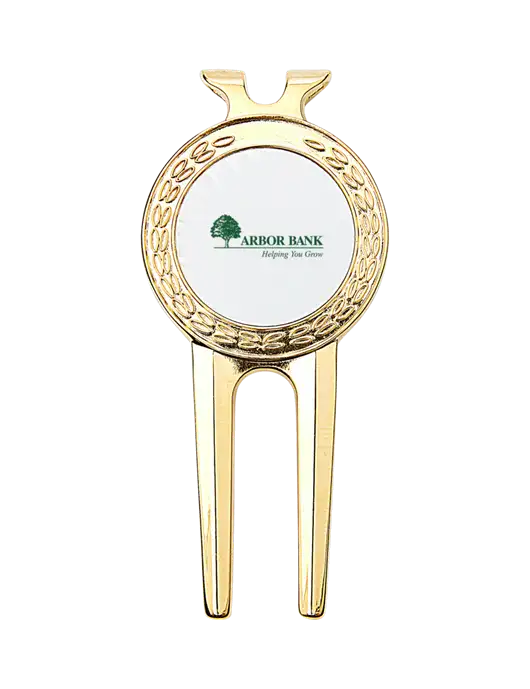 Gold Divot Tool, 1.5 x 3 w/Arbor Bank Logo