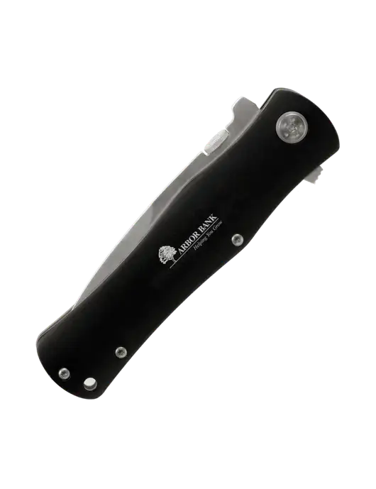 Black Folding Knife with Pocket Clip w/Arbor Bank Logo