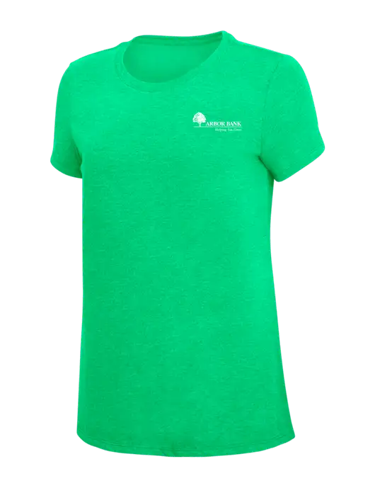 Womens Simply Soft Green Frost 4.5oz Poly/Combed Ring Spun Cotton T-Shirt w/Arbor Bank Logo