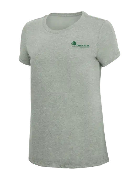 Womens Simply Soft Heathered Light Grey 4.5oz Poly/Combed Ring Spun Cotton T-Shirt w/Arbor Bank Logo