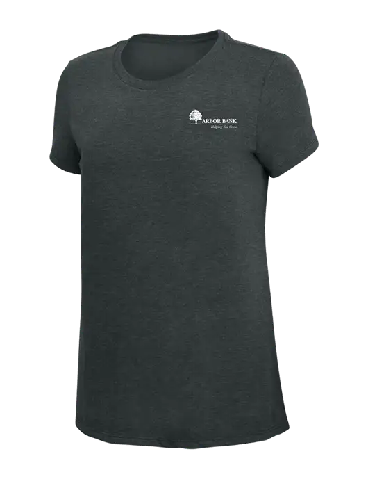 Womens Simply Soft Black Frost 4.5oz Poly/Combed Ring Spun Cotton T-Shirt w/Arbor Bank Logo