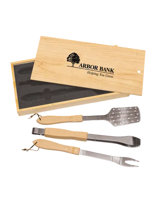 Wood BBQ Gift Set w/Arbor Bank Logo