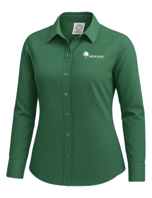 Brooks Brothers Womens Medium Green Wrinkle-Free Stretch Nailhead Shirt w/Arbor Bank Logo