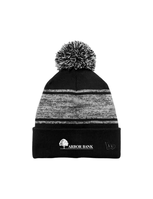 New Era Black/Charcoal Knit Chilled Pom Beanie w/Arbor Bank Logo