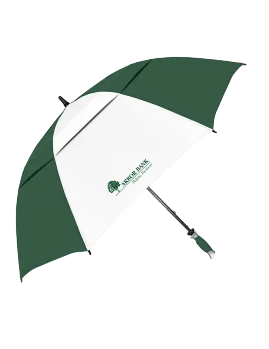 Dark Green/White Vented Typhoon Tamer Golf Umbrella w/Arbor Bank Logo