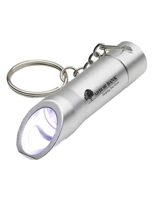 Silver Pocket LED Flashlight with Bottle Opener & Keychain w/Arbor Bank Logo