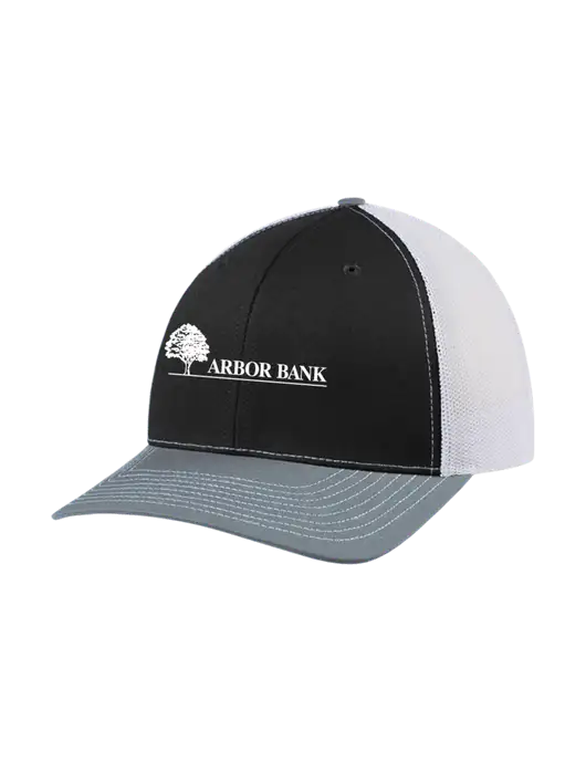 Richardson Adjustable Snapback Original 112 Trucker Cap Black/Light Heather Grey/White Mesh w/Arbor Bank Logo