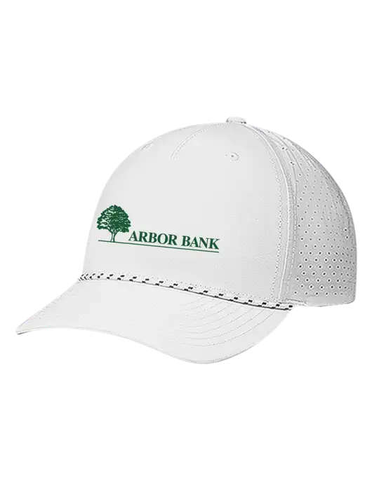 Richardson Laser Perf Performance White/White-Black Rope Cap w/Arbor Bank Logo