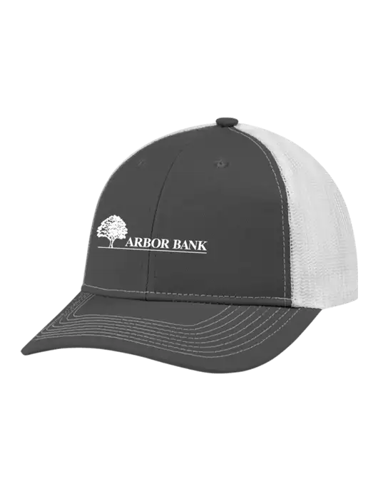 Snapback Ponytail Trucker Cap Dark Grey w/White Mesh w/Arbor Bank Logo