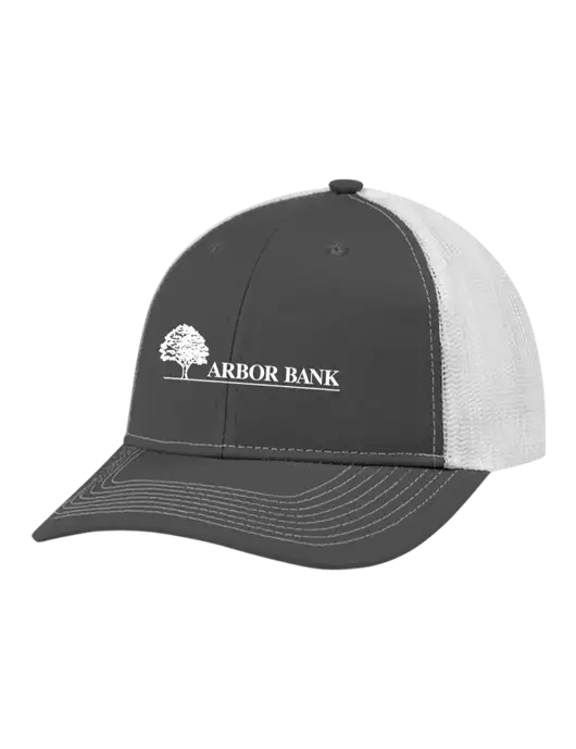 Snapback Ponytail Trucker Cap Dark Grey w/White Mesh w/Arbor Bank Logo
