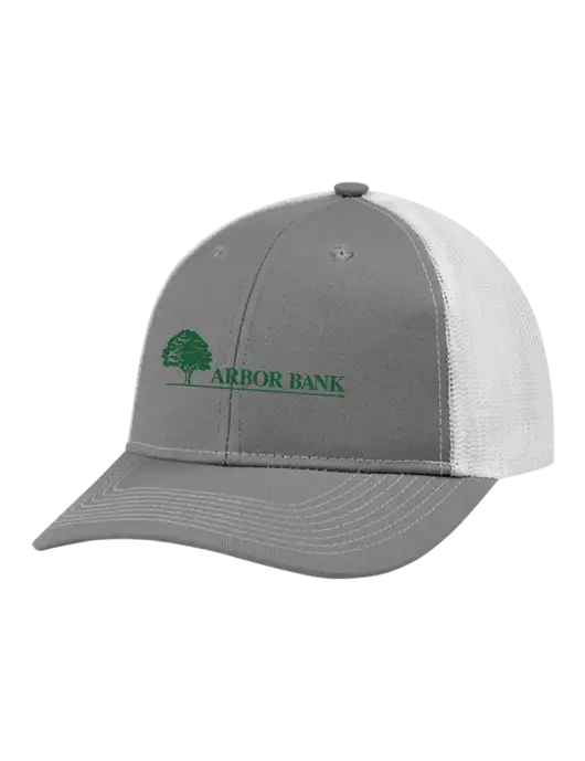 Snapback Ponytail Trucker Cap Light Medium Heather Grey w/White Mesh w/Arbor Bank Logo