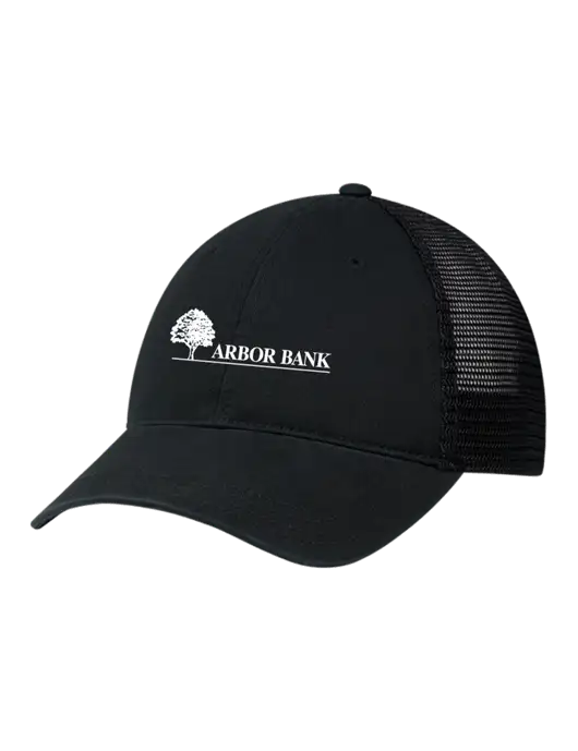 Richardson 111 Garment Washed Trucker Cap Black w/Black Mesh w/Arbor Bank Logo