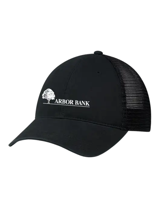 Richardson 111 Garment Washed Trucker Cap Black w/Black Mesh w/Arbor Bank Logo
