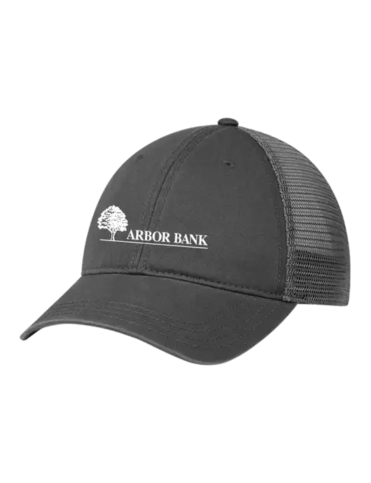 Richardson 111 Garment Washed Trucker Cap Charcoal w/Charcoal Mesh w/Arbor Bank Logo