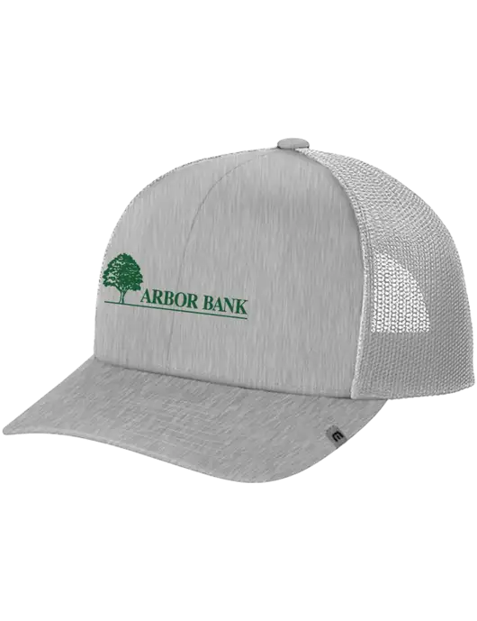 TravisMathew Light Medium Grey Heather Cruz Trucker Cap w/Arbor Bank Logo